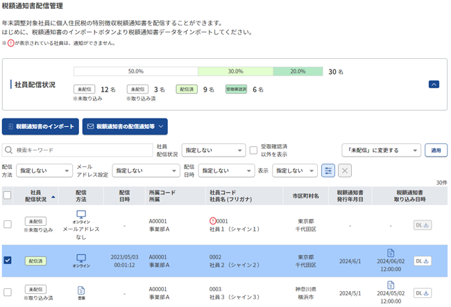 ワンクリックで一斉配信し、受取状況も画面上でタイムリーに確認できる